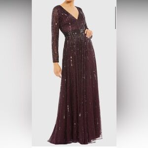 NWT Mac Duggal Sequin V Neck Illusion Sleeve A Line gown